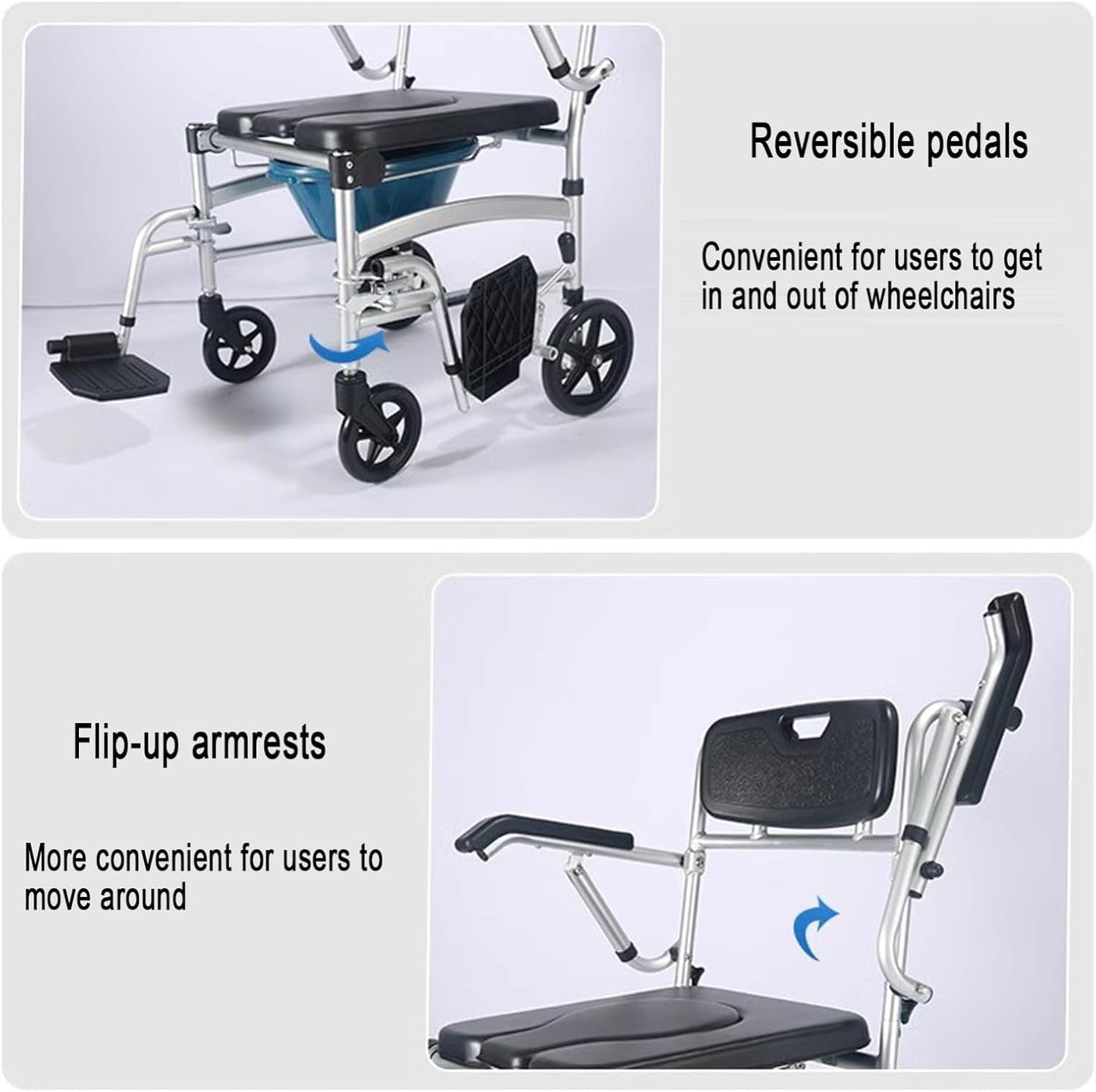 Shower Wheelchair with Wheels, Portable Commode Chair for Elderly P2962