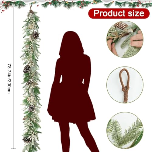6.6 ft Christmas Garland with Faux Cedar and Glitter Berry H2007