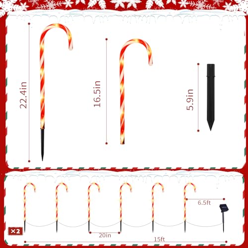 Candy Cane Lights Outdoor Pathway 15FT Solar Christmas Yard Decoration I41159