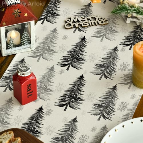 Snowflake Christmas Table Runner, Winter Green Kitchen Dining Decoration 13x72 Inch G642