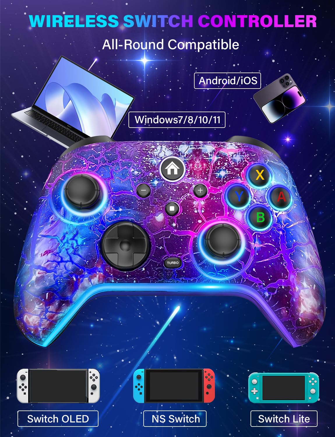 Wireless Switch Controller with RGB Lights, Rechargeable Gamepad P741817