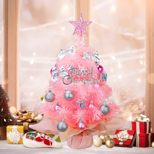 Mini Christmas Tree with 50 LED Lights 24 Inch Tabletop Prelit Artificial Tree J785647