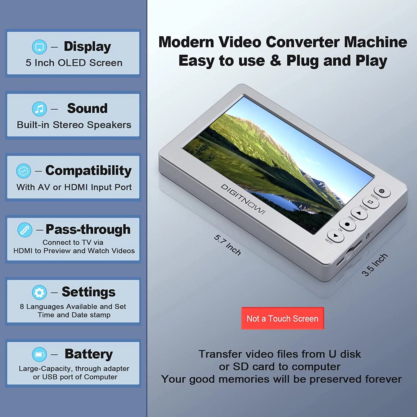 VHS to Digital Converter with 5" OLED Screen, AV and HDMI Support V690085