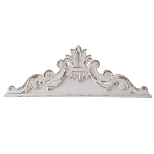 SOFE 39 inch Floral Carved Wall Sculptures French Country Wall Decor, Gorgeous Shabby Chic White Wood Wall Art, Arabesque Over the Door Decor for Farmhouse Living Room Bedroom Entryway Kitchen