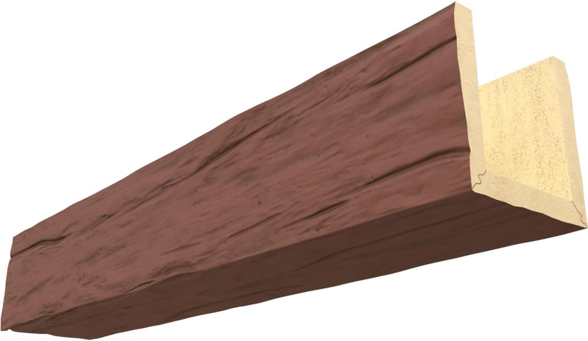 Ekena Millwork BMRW3C0080X080X096RD 3-Sided (U Riverwood Endurathane Ceiling Faux Wood Beams, 8-in. W x 8-in. H x 8-ft. L, Redwood