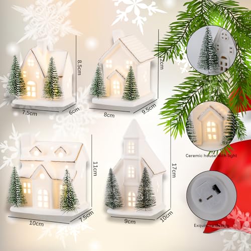 Ceramic Christmas Village Set with LED Light Up Houses and Trees R101786