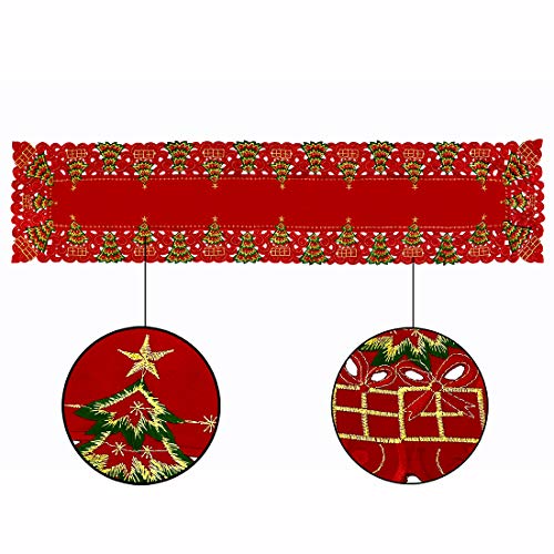 Embroidered Christmas Holly Tree Table Runner, Dresser Scarf, 16 x 72 Inch Z4281