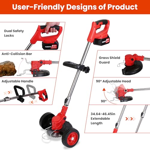 Cordless Grass Trimmer with Wheels, 3-in-1 Lawn Edger Z7368