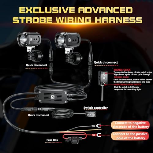 Motorcycle Auxiliary LED Light Kit with Mount Brackets, White/Amber Fog Light, Waterproof 60W K3577