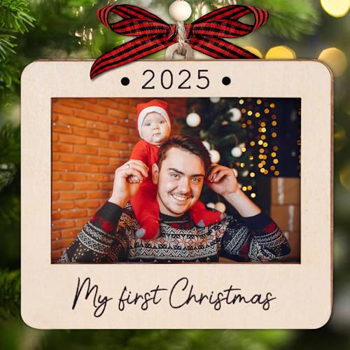 Christmas Ornament Picture Frame - Wooden Landscape Photo Frame for Tree U75225