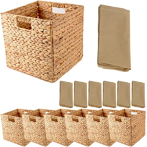 Water Hyacinth Storage Baskets For Shelves, Wicker Storage Basket, Woven Baskets For Storage, Seagrass Baskets, Large Wicker Basket, Wicker Baskets For Storage 12x12x12 In, 6Pcs