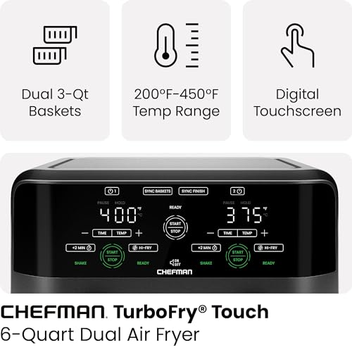 6 Quart Dual Basket Air Fryer with Digital Touchscreen D53063