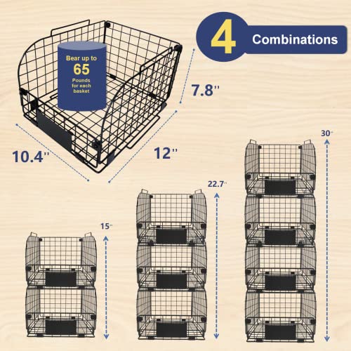 Wire Stackable Baskets for Kitchen Pantry Organizing and Storage U366