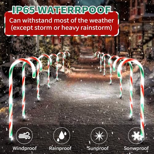Candy Cane Lights Outdoor Pathway 15FT Solar Christmas Yard Decoration I41159