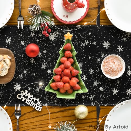 Snowman Christmas Birds Trees Table Runner, Winter Holiday Kitchen Dining Table Decoration, 13 x 72 Inch Z2031