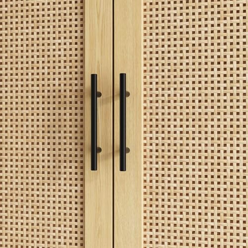 Rattan Door Wardrobe Closet with 2 Drawers and Shelves, Hanging Rod H5995