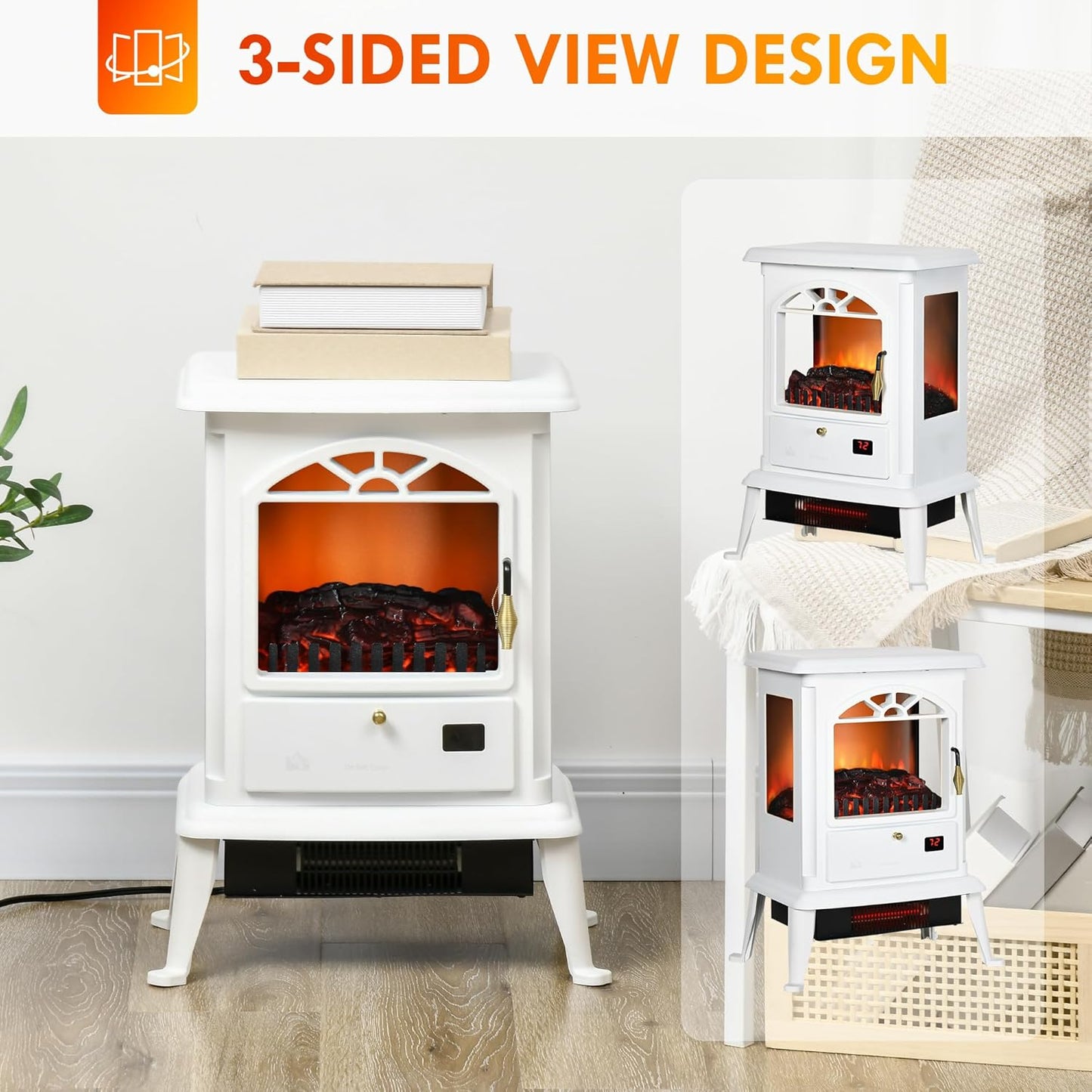 Electric Infrared Fireplace Stove, Freestanding Heater with Realistic Log Flame X640187