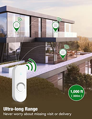 Wireless Doorbell with 2 Buttons and 2 Receivers, Waterproof, 1000ft Range Z6333