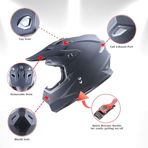Adult Motocross Helmet Full Face Racing Style Matt Black U258