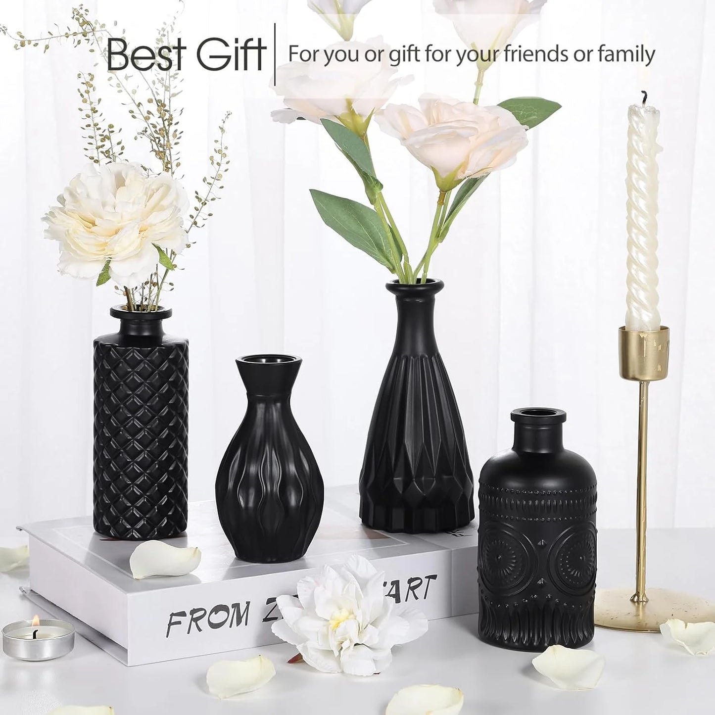 Mini Glass Bud Vases, Rustic Green & Black, Set of 12 T210619