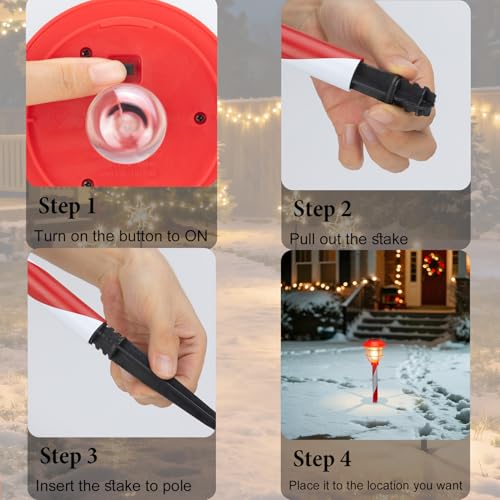 6 Pack Solar Pathway Lights Outdoor Christmas Decorations, Waterproof Candy Cane for Yard Walkway S64243