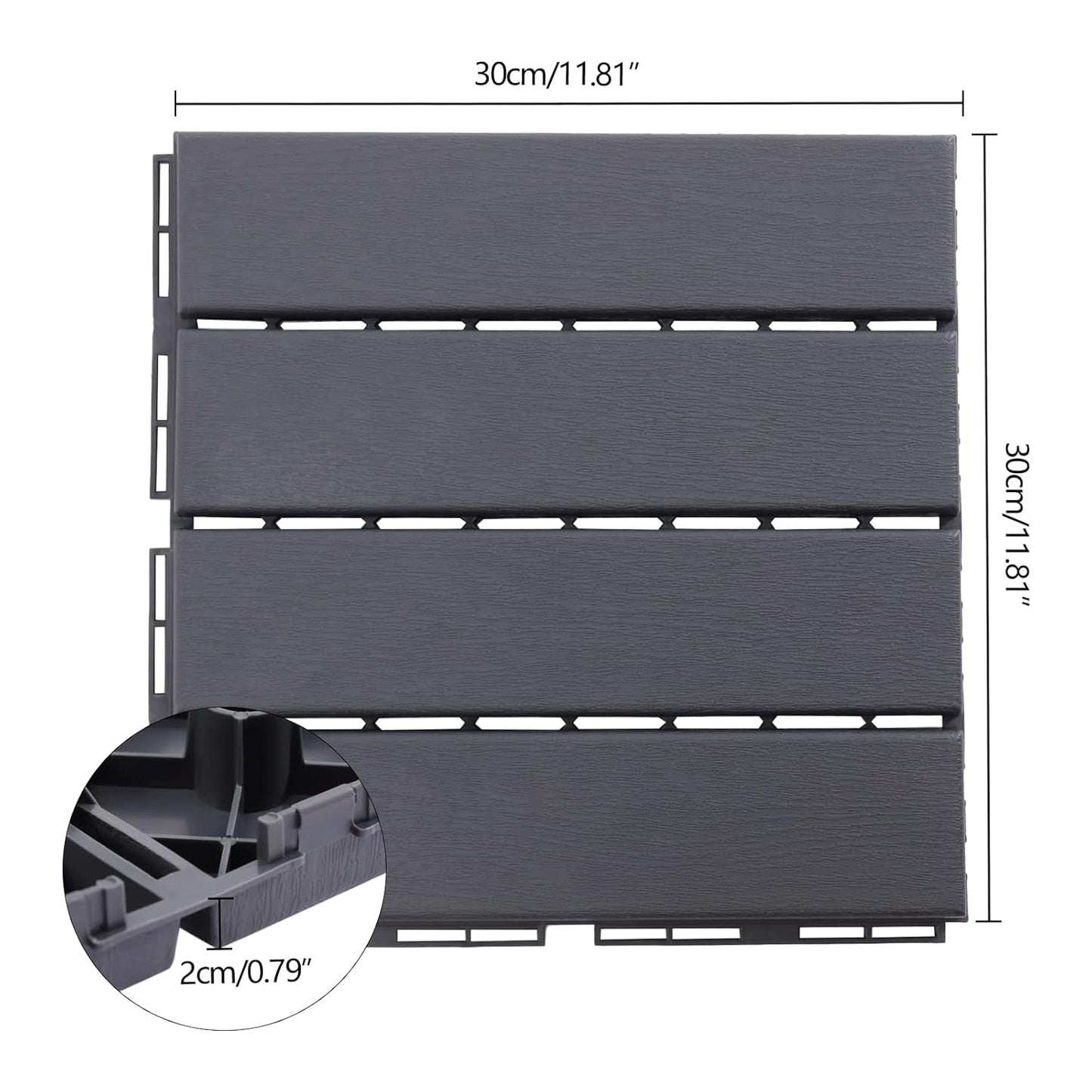 Interlocking Deck Tiles 12"x12" (Pack of 30), Outdoor Patio Flooring, Dark Gray V544404