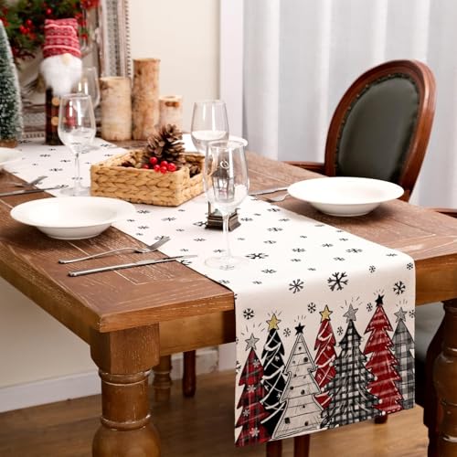 Christmas Table Runner 13x72 Inch, Red Winter Holiday Decor S612