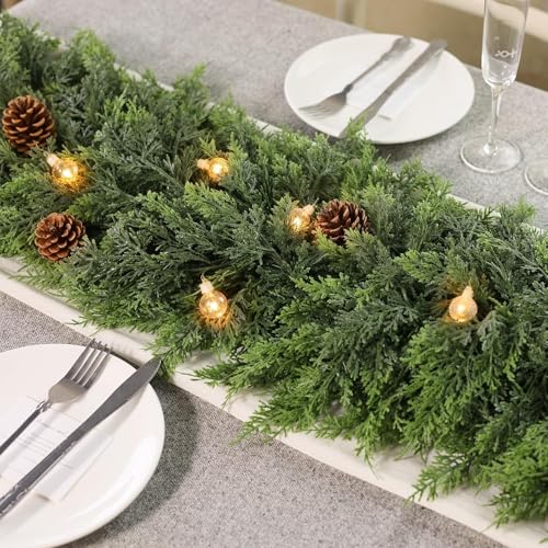 9ft Cedar Garland for Fireplace - Artificial Christmas Garland with Realistic Faux Pine Needles U95208