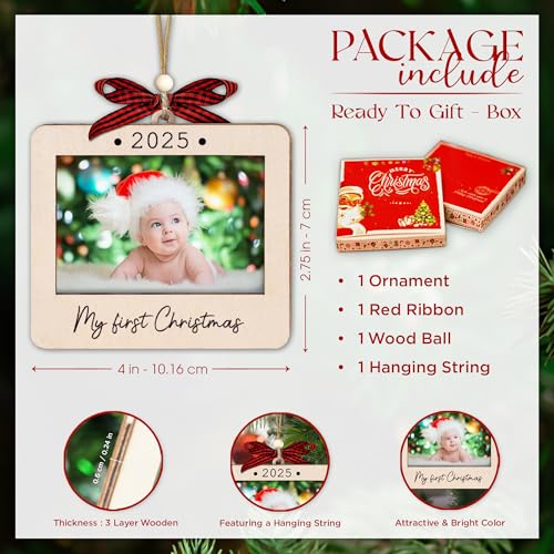 Christmas Ornament Picture Frame - Wooden Landscape Photo Frame for Tree U75225