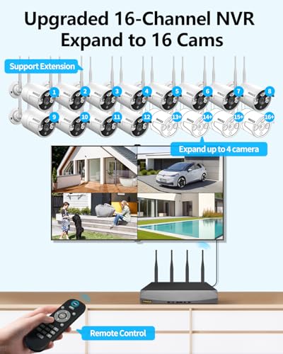 Wireless Security Camera System with 2TB Hard Drive, 4 Cameras, Night Vision Y851678