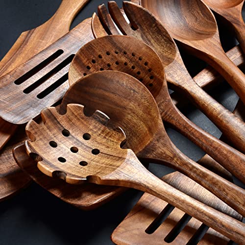 Christmas Wooden Spoons for Cooking, 10 Pcs Natural Teak Kitchen Utensils Set S557967