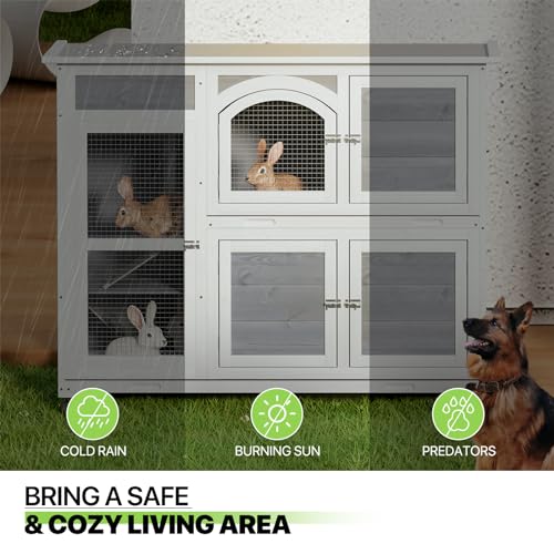 Rabbit Hutch Outdoor 2 Story Bunny House Cage with Wheels and Removable Trays W925