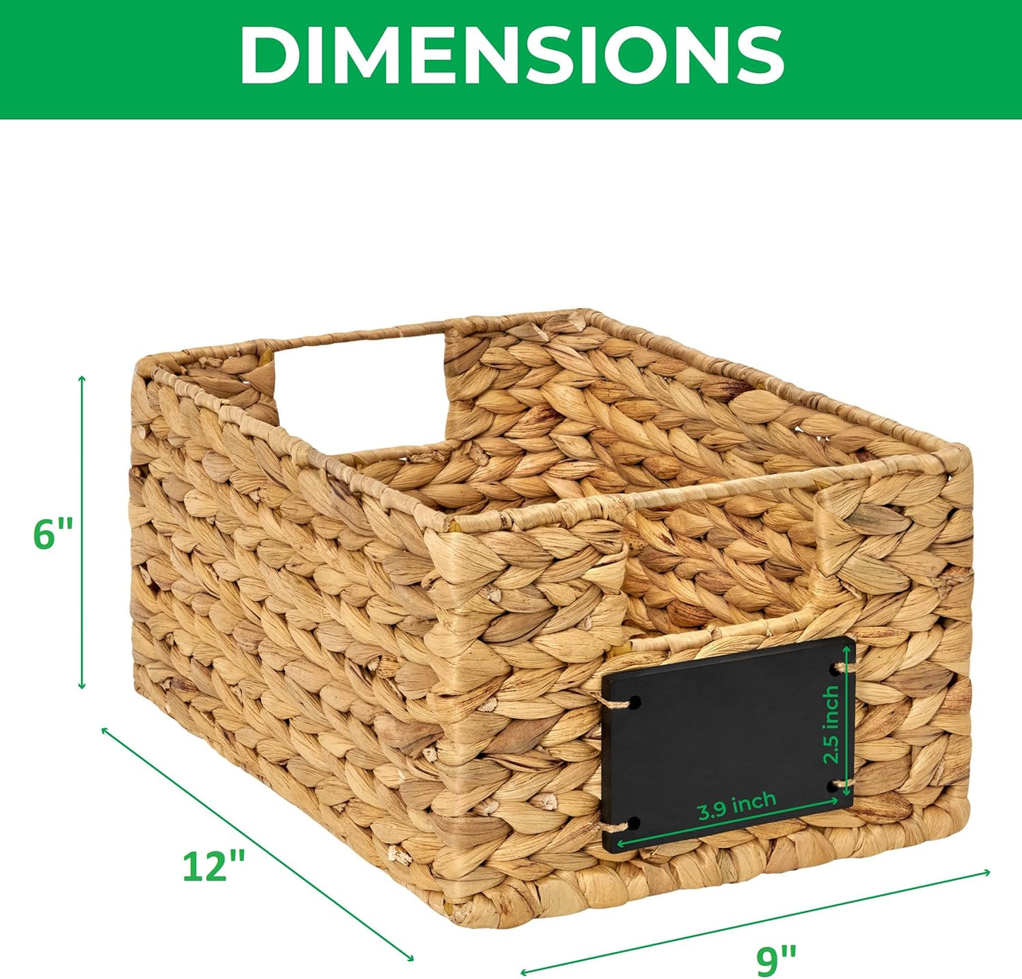 Natural Water Hyacinth Woven Storage Baskets, Rectangular Wicker Basket with Handles, Set of 6 U917104