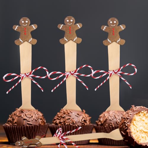 100 Set Christmas Wooden Spoons for Hot Cocoa, Chocolate, and Baking A7471