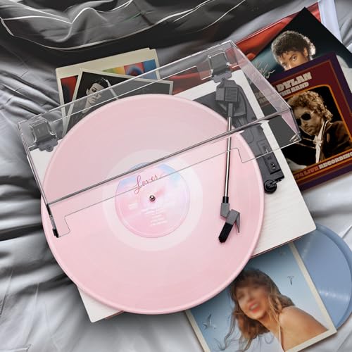 Vinyl Record Player with Built-in Speakers, 3-Speed, White Rose Gold Q78340