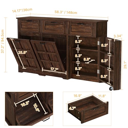 Tilt Out Trash Can Cabinet with Drawers, 20 Gallon, Brown Oak Z441687
