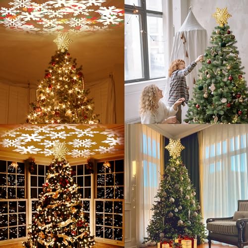 Silver 3D Glitter Christmas Tree Topper with LED Rotating Lights Q176