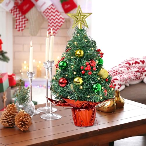 Tabletop Christmas Tree with LED Lights, 22-Inch Pre-Decorated Artificial Tree I848860
