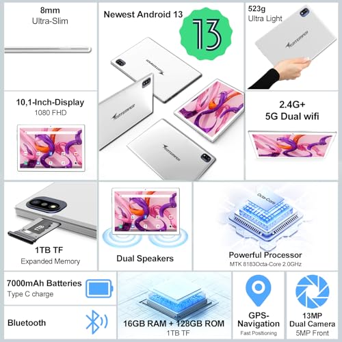 Android Tablet 10.1 Inch, 16GB RAM 128GB ROM, 2 in 1 with Keyboard Pen D35775