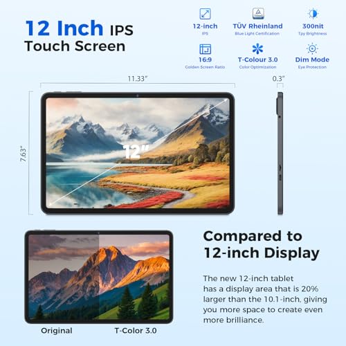12 inch Android Tablet with Keyboard, 2K Display, 256GB Storage J955286