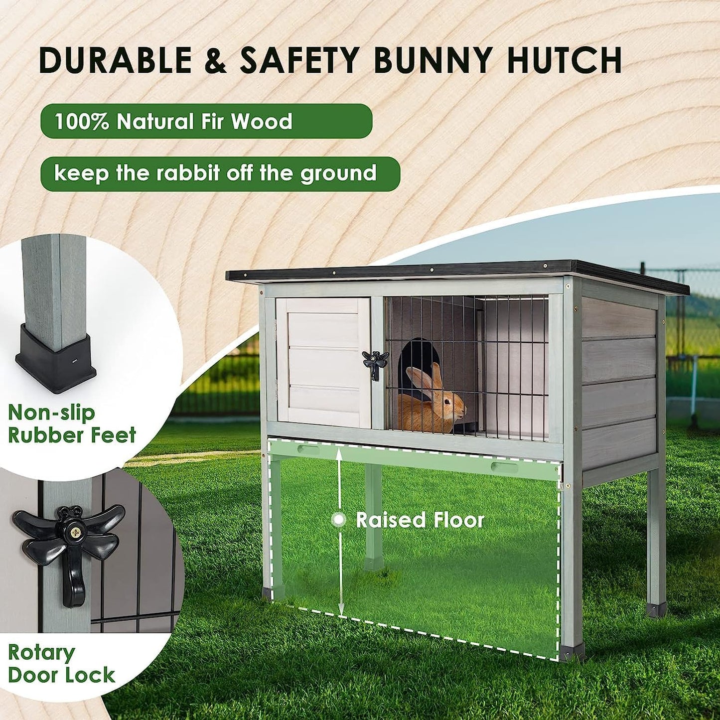 Elevated Wooden Rabbit Hutch with Openable Roof and Pull-Out Tray K7904