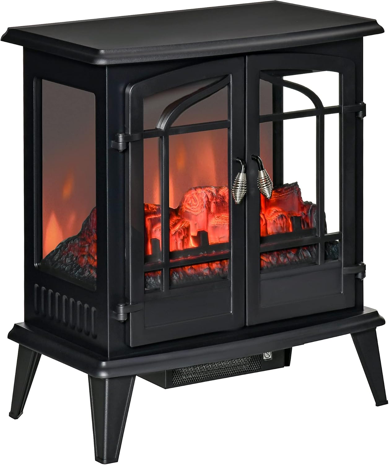 HOMCOM Electric Fireplace Heater, Freestanding Fireplace Stove with Realistic LED Log Flames and Overheating Safety Protection, 1400W, Black