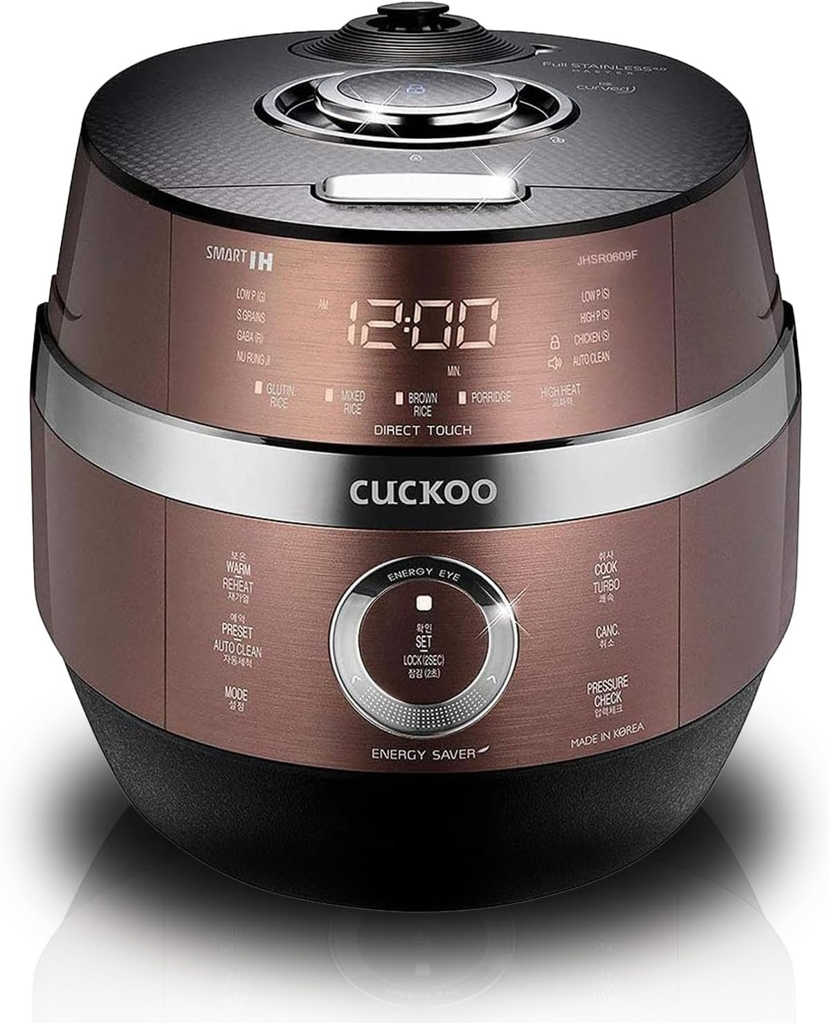 CUCKOO CRP-JHSR0609F | 6-Cup (Uncooked) Induction Heating Pressure Rice Cooker | 13 Menu Options, Auto-Clean, Voice Guide, Made in Korea | Copper