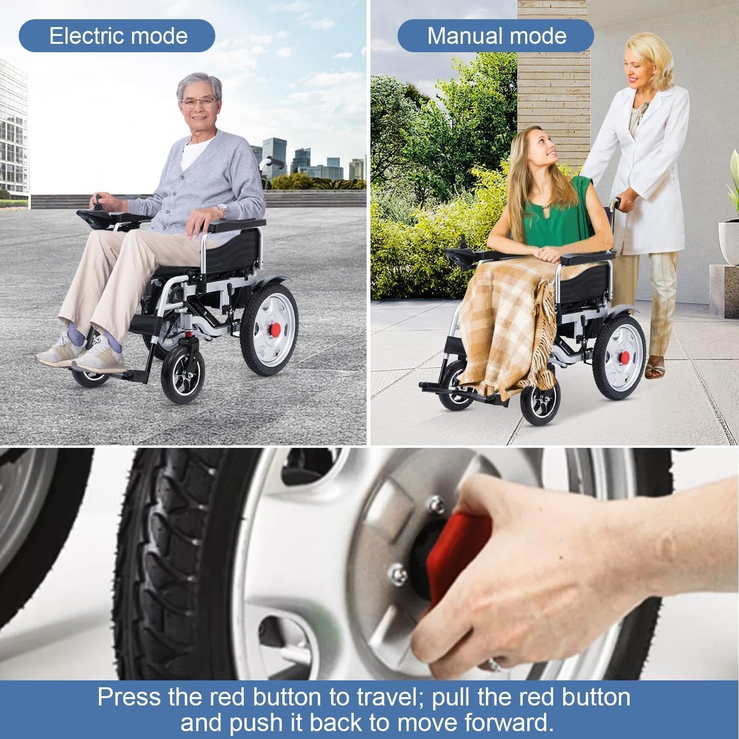 Foldable Electric Wheelchair for Adults, Heavy Duty Portable I87848