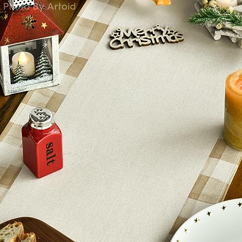 Buffalo Plaid Christmas Trees Table Runner, Winter Holiday Kitchen Dining Decor, 13 x 108 Inch A940