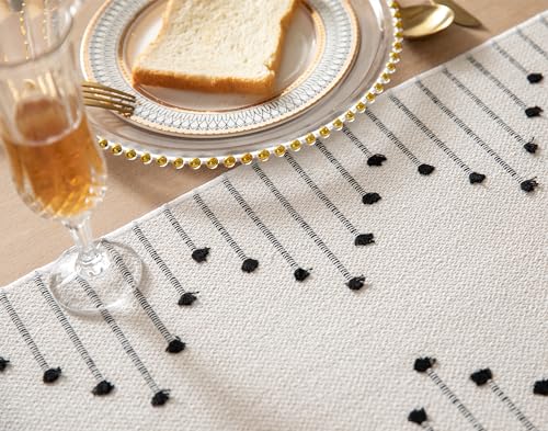 Christmas Table Runner 13 x 90 Inch Natural Cotton Woven with Tassels, Red and Beige U800
