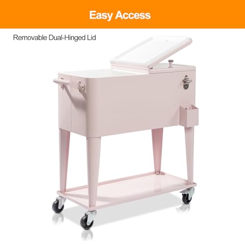 80 Quart Rolling Ice Chest with Wheels, Portable Drink Cooler Cart with Shelf Q865