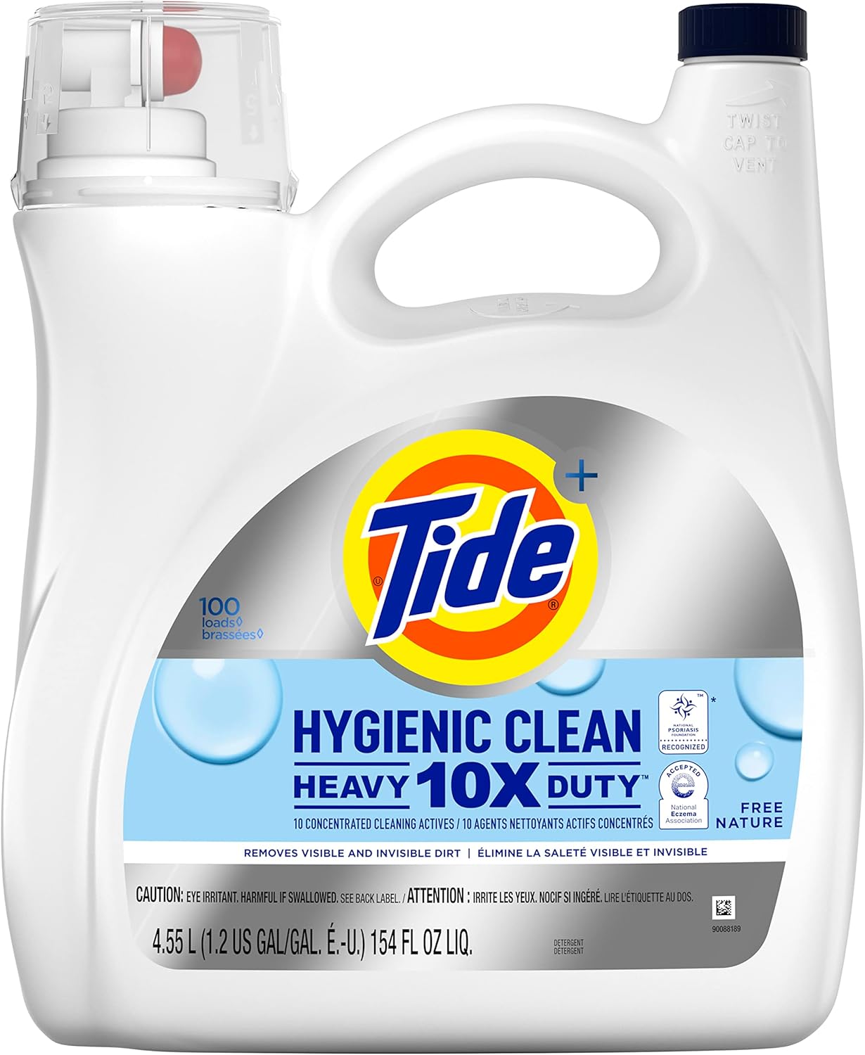 Tide Hygienic Clean Heavy Duty 10X Free Laundry Detergent Liquid, Unscented, 100 Load,S 154 Oz, He Compatible