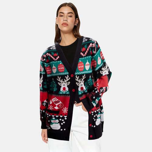 Funny Christmas Cardigan for Women Open Front Knit Coat U698