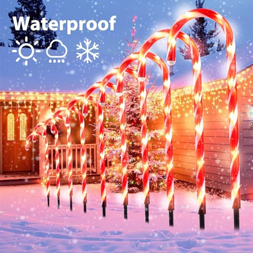 Solar Candy Cane Lights Outdoor Pathway, 8 Modes LED Christmas Decorations G8051